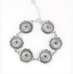 Funky Flower Silver Bracelet with Smoky Rhinestone